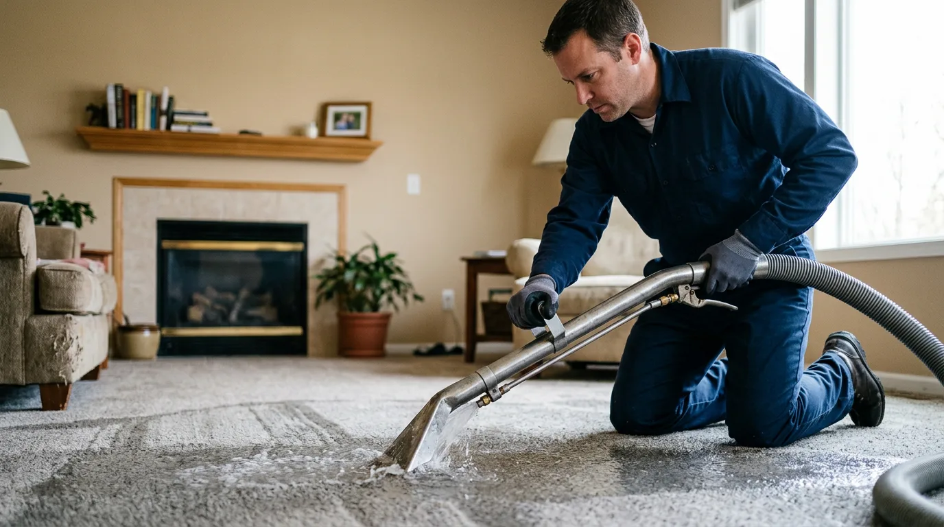 Water damage restoration technician working near Lequire, OK